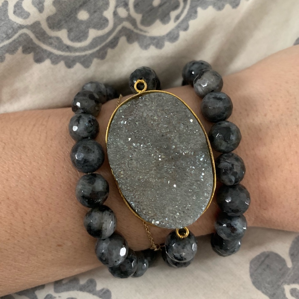 M Gems DARK GREY AGATE STACK W/ LAPIS PAVE PENANT